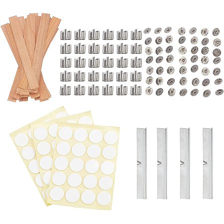 AHANDMAKER 174 Pcs Candle Making Kits, Wood Candle Wicks Naturally  Smokeless Wooden Candle Wicks&Iron Stand Candle Cores Candle Wick Sustainer  Tabs for DIY Craft Candle Making 