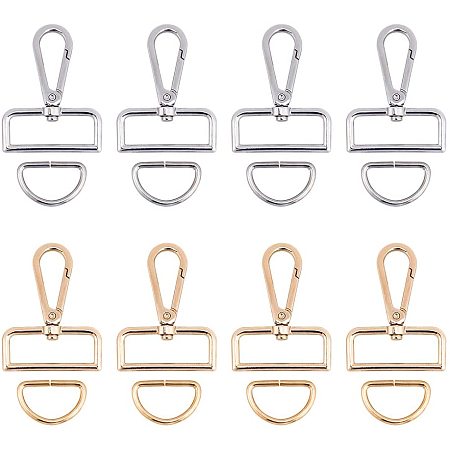 NBEADS 8Pcs Metal Swivel Snap Hooks and 16Pcs D Ring Buckles, 2 Colors Heavy Duty Trigger Clip Snap, Alloy Swivel Key Chain Lobster Clasp Set for Handbag Cat Dog Collar Buckles DIY Crafts Making