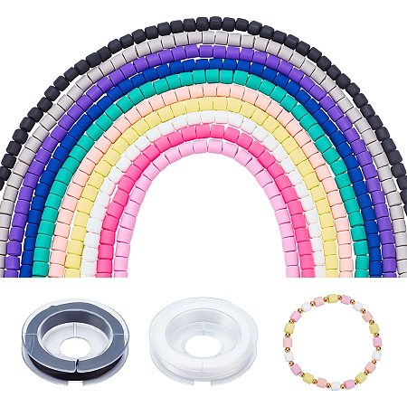 PandaHall Elite 10 Strands Clay Heishi Beads with 2 Rolls Elastic String, 6mm Tube Beads Polymer Clay Beads Colorful Spacer Beads for Jewelry Bracelet Necklace Making, About 600pcs