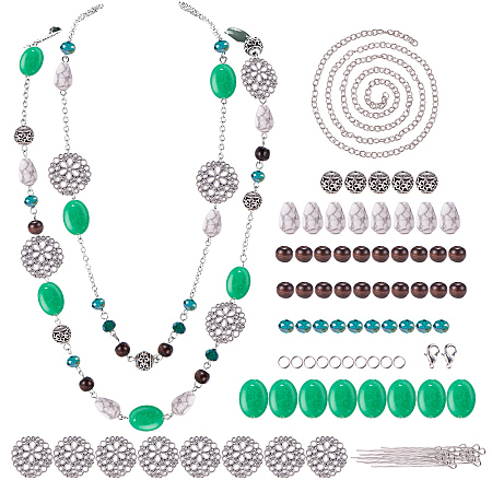 SUNNYCLUE 1 Set 160pcs DIY Multi Layer Link Chain 2 Layer Crystal Wood Acrylic Long Necklace Making Kit for Girls, Green