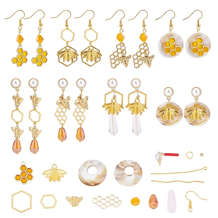 SUNNYCLUE DIY Dangle Earring Making Kits, Including 201 Stainless Steel Link, Alloy Pendants & Beads & Linking Rings & Stud Earring Findings, Glass Beads, Acrylic Pendants, Brass Earring Hooks, Golden, 124pcs/box
