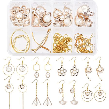 SUNNYCLUE 1 Box DIY Make 8 Pairs Plastic Imitation Pearl Earring Making Kit Imitation Pearl Pendants & Glass Pearl Beads for Beginners Adults DIY Earring Jewellery Making Crafts