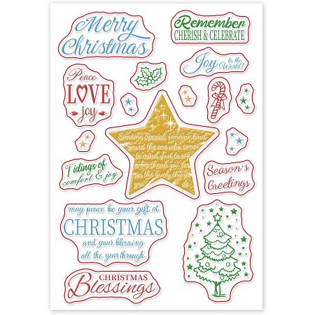 GLOBLELAND Merry Christmas Theme Silicone Clear Stamps with Stars and Bleesing Words for Card Making DIY Scrapbooking Photo Album Decorative Paper Craft,6.3x4.3 Inches