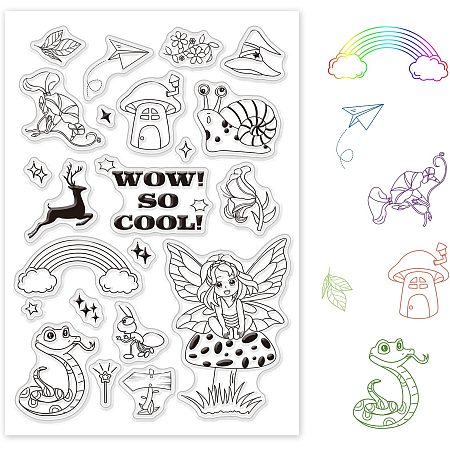 GLOBLELAND Spring Elf Girl Clear Stamps Mushroom Transparent Silicone Stamp Seal for Card Making Decoration and DIY Scrapbooking