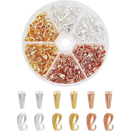 CHGCRAFT 180Pcs 3 Colors Pinch Bails Clasp Metal Clip Pendant Clasps Dangle Charms Connector Bails for Earring Bracelet Necklace Jewelry Making Supplies Craft, 12x4.5x7mm