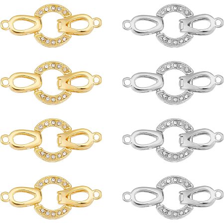 SUPERFINDINGS 8 Sets 2 Colors Brass Fold Over Clasps Brass Micro Pave Cubic Zirconia Fold Over Clasps Oval Shaped Long-Lasting Platinum Golden Clasps for Jewelry Making