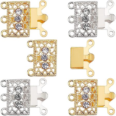 SUNNYCLUE 1 Box 6 Sets 2 Colors Necklace Layering Clasps Layered Necklace Clasp Rhinestone Filigree Clasps Necklace Connectors for Multiple Necklaces Jewellry Making Women DIY Stackable Chains Crafts