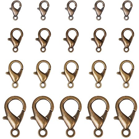 Arricraft 120pcs 4 Size Antique Bronze Lobster Claw Clasps Jewelry Lobster Clasp for Necklaces Bracelet Jewelry Making