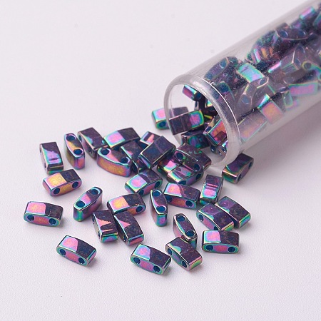 ARRICRAFT MIYUKI Half TILA Beads, Japanese Seed Beads, 2 Hole, (HTL1898) Opaque Purple Gray Rainbow Luster, (HTL1898) Opaque Purple Gray Rainbow Luster, 5x2.3x1.9mm, Hole: 0.8mm; about 2500pcs/100g