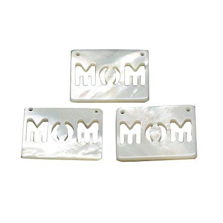 ARRICRAFT About 10pcs Rectangle MOM Natural Shell Pendants Seashells Beads Pendants Charms with Holes for Craft Making, Home Decoration, Beach Party