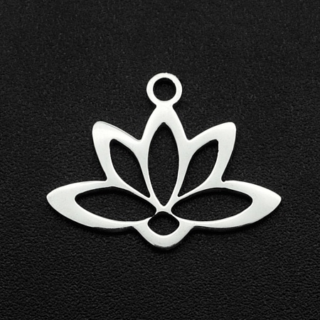 Honeyhandy 201 Stainless Steel Pendants, Laser Cut, Hollow, Lotus, Stainless Steel Color, 14x18.5x1mm, Hole: 1.6mm