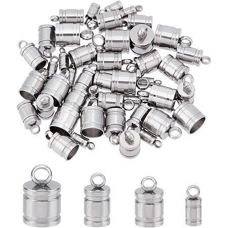UNICRAFTALE 48pcs 4 Sizes Column Cord Ends 201 Stainless Steel End Caps 2/4/5/6mm Inner Diameter Smooth End Caps Terminators Cord Finding for DIY Jewelry Making