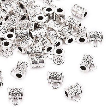 Honeyhandy Tibetan Style Alloy Column Tube Bails, Loop Bails, Bail Beads, Lead Free and Cadmium Free, Antique Silver, about 5.5mm in diameter, 7.5mm long, hole: about 2.5mm
