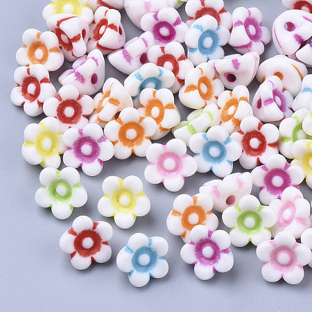 Honeyhandy Acrylic Beads, Craft Beads, Flower, Mixed Color, 10x10x6.5mm, Hole: 1.8mm