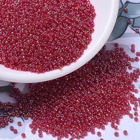 Honeyhandy MIYUKI Round Rocailles Beads, Japanese Seed Beads, 11/0, (RR298) Transparent Ruby AB, 2x1.3mm, Hole: 0.8mm, about 1111pcs/10g