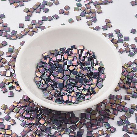 MIYUKI TILA Beads, Japanese Seed Beads, 2-Hole, (TL1898) Opaque Purple Gray Rainbow, 5x5x1.9mm, Hole: 0.8mm; about 118pcs/10g