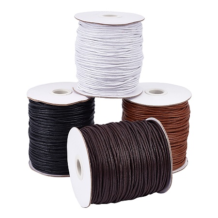 PandaHall Elite 400 Yards 4 Colors 2mm Waxed Cotton Cord Waxed Cotton Thread Beading String for Bracelet Necklace Jewelry Making and Macrame Supplies