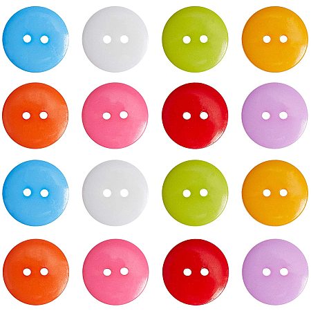 Acrylic Sewing Buttons, Plastic Shirt Buttons for Costume Design, 2-Hole, Dyed, Flat Round, Mixed Color, 17x2mm, Hole: 1mm; 8colors, 200pcs/box