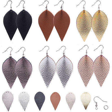 SUNNYCLUE DIY Earring Making, with Environmental Cowhide Big Pendants, Brass Earring Hooks and Iron Findings, Mixed Color, 62.5x34.5x1.5mm, Hole: 1.2mm