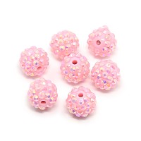 Honeyhandy Resin Rhinestone Beads, AB Color, Round, Pearl Pink, 14x12mm, Hole: 2mm