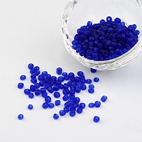 Honeyhandy 6/0 Frosted Round Glass Seed Beads, Blue, Size: about 4mm in diameter, hole:1.5mm, about 495pcs/50g