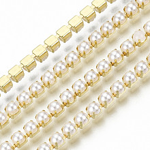 Honeyhandy Brass Claw Chains, with ABS Plastic Imitation Pearl Beads, with Spool, Golden, SS8.5, 2.4~2.5mm, about 10yards/roll(9.14m/roll)