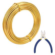 DIY Wire Wrapped Jewelry Kits, with Aluminum Wire and Iron Side-Cutting Pliers, Gold, 9 Gauge, 3mm; 10m/roll, 1roll/set