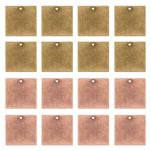 Metal Tags, Brass Stamping Blank Tag Pendants, Square, Mixed Color, 20x20x0.5mm, Hole: 1mm; 2 colors, 20pcs/color, 40pcs/box