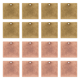 Metal Tags, Brass Stamping Blank Tag Pendants, Square, Mixed Color, 20x20x0.5mm, Hole: 1mm; 2 colors, 20pcs/color, 40pcs/box