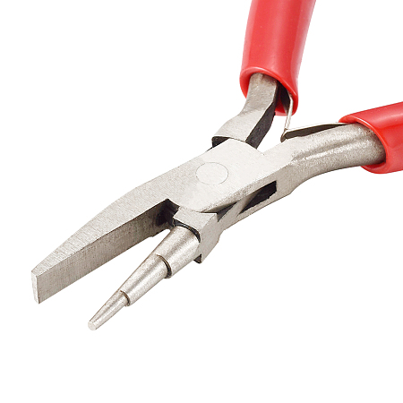 BENECREAT High Carbon Steel Pliers, Flat Nose and 3-step Wire Looping Forming Pliers, Red, 138x75x13mm