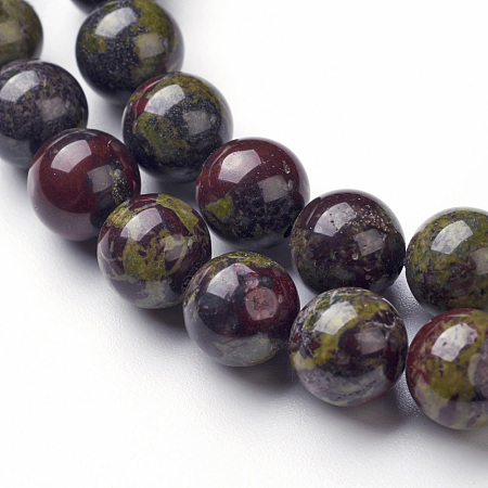 Arricraft Natural Dragon Blood Jasper Bead Strands, Round, 10mm, Hole: 1mm, about 35~37pcs/strand, 14.96 inches