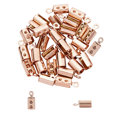 Unicraftale 304 Stainless Steel Cord End, Folding Crimp Ends, Rose Gold, 10x4mm, Hole: 1mm; Inner Diameter: 3.5mm, 30pcs/box