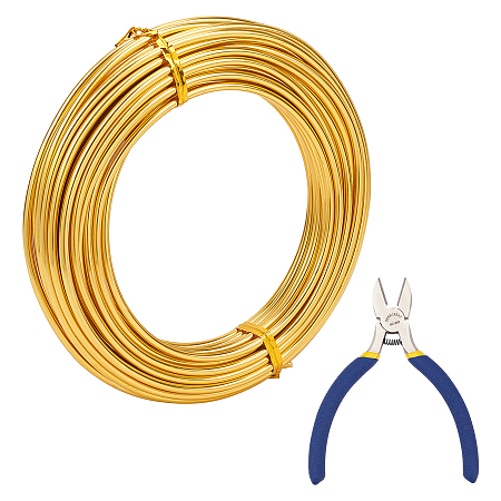 DIY Wire Wrapped Jewelry Kits, with Aluminum Wire and Iron Side-Cutting Pliers, Gold, 9 Gauge, 3mm; 10m/roll, 1roll/set