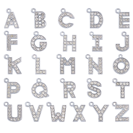 Alloy Micro Pave Cubic Zirconia Rhinestone Pendants,  Mixed Letters, Clear, 16~18.5x11.5~17x2mm, Hole: 2mm