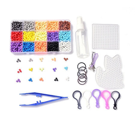Arricraft DIY Keychain & Phone Strap Making Kits, Round Plastic Beads, Animal & Square ABC Plastic Pegboards, Plastic Tweezers & Clasp Findings, Iron Split Key Rings & Strap, Mixed Color, 5mm