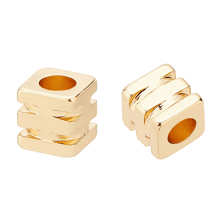 Brass Spacer Beads, Grooved Beads, Cube, Real 18K Gold Plated, 3x3x3mm, Hole: 2mm, 50pcs/box