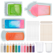 Olycraft DIY Quicksand Silicone Molds Kits, Include Birch Wooden Craft Ice Cream Sticks and Plastic Transfer Pipettes, Latex Finger Cots, Plastic Measuring Cup, Glass Pendant Bottle Decoration, Clear, 78x47x14.5mm, Inner Diameter: 43x74mm; 1pc