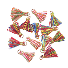 CHGCRAFT Polycotton(Polyester Cotton) Tassel Pendant Decorations, Mini Tassel, with Iron Findings and Metallic Cord, Colorful, 10~15x2~3mm, Hole: 1.5mm, 100pcs/box