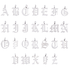 Unicraftale 201 Stainless Steel Pendants, with Jump Ring, Old English, Alphabet, Laser Cut, Letter A~Z, 26pcs/box