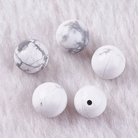 Arricraft Natural Howlite Beads, Half Drilled, Round, 8~9mm, Hole: 1.2mm