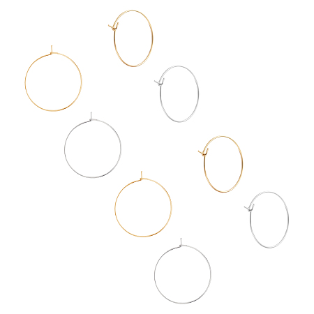 Unicraftale 304 Stainless Steel Hoop Earring Findings, Wine Glass Charms Findings, Golden & Stainless Steel Color, 21 Gauge, 25x0.7mm, 2 colors, 40pcs/color, 80pcs/box