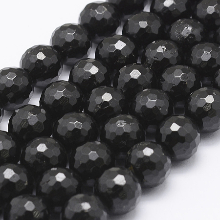 ARRICRAFT Natural Black Tourmaline Beads Strands, Grade AB, Faceted Round, 8mm, Hole: 1mm, about 50pcs/strand, 15.8 inches(40.2cm)