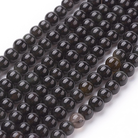 Arricraft Natural Obsidian Beads Strands, Round, Grade AA, Black, 4mm, Hole: 1mm, about 84pcs/strand, 15 inches