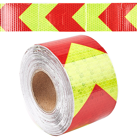 Gorgecraft Reflective DIY Scrapbook Adhesive Tapes, Safety Warning Mark Self Adhesive Tape, Chevron Pattern, Red, 50mm; 10m/roll