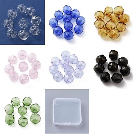 Arricraft 14Pcs 7 Colors Glass Mini Bead Containers, Faceted, Round, Mixed Color, 1.5x1.5x1.5cm, Hole: 3mm, 2pcs/color