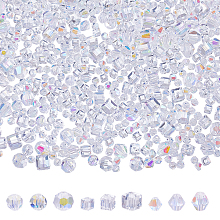 Arricraft 828~848Pcs 9 Style Electroplate Glass Beads Strands, AB Color Plated, Faceted, Cube & Bicone & Round, Clear, 4~8x4~8x4~8mm, Hole: 0.8~1.5mm