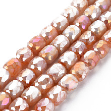 Arricraft Opaque Baking Painted Glass Beads Strands, Imitation Stones, Faceted, AB Color Plated, Column, Light Coral, 8x8mm, Hole: 1.2mm, about 60pcs/strand, 19.69 inch(50cm)