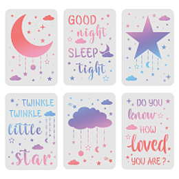 FINGERINSPIRE 6pcs Moon and Star Stencil, Clouds Stencil 11.7x8.3 inch Reusable Star Template, Good Night Baby Room Drawing Stencil for Painting on Wood, Wall, Floor and Tile