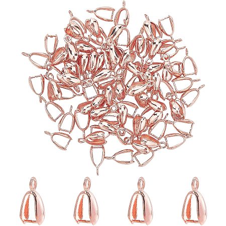 Grade AA Brass Ice Pick Pinch Bails for Pendant Making, Cadmium Free & Nickel Free & Lead Free, Rose Gold, 14x7x5mm, Hole: 2mm; Pin: 1mm, 100pcs/box