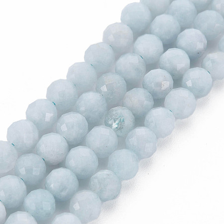 ARRICRAFT Natural Aquamarine Beads Strands, Faceted, Round, 6~7mm, Hole: 1mm, about 60~61pcs/strand, 15.35 inches